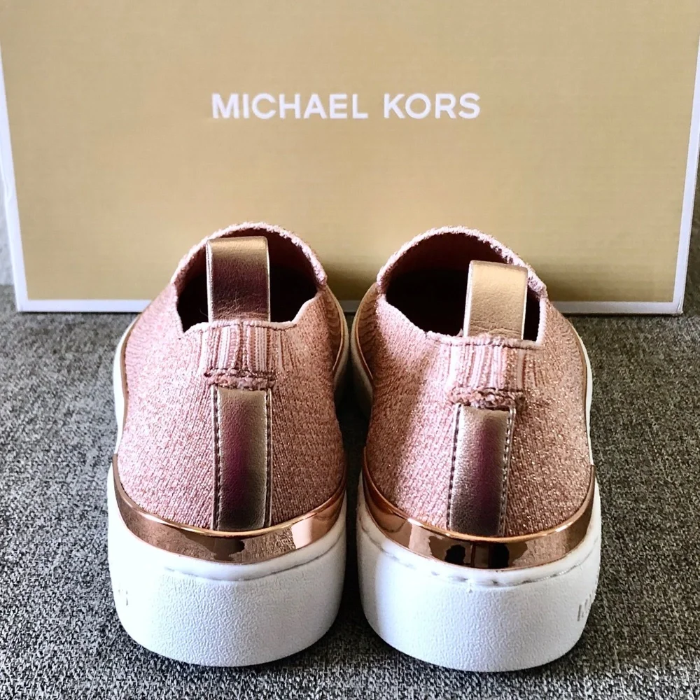 MICHAEL KORS Metallic Rose Gold Slip On Sneakers